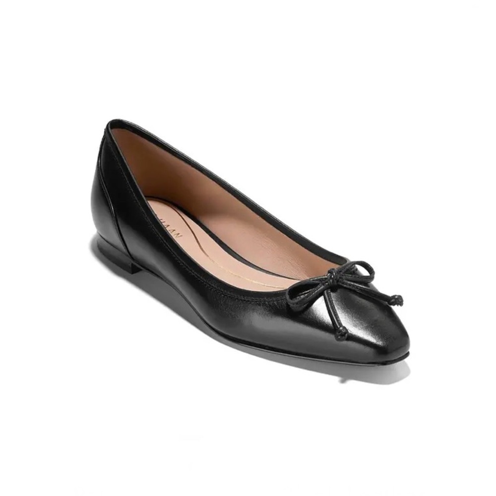 COLE HAAN GENUINE LEATHER CLASSIC POINTED TOE BALLET FLATS with BOW Black 8.5